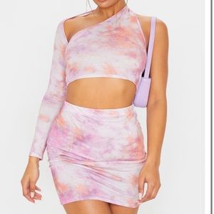 Pink Tie Dye One Shoulder Set